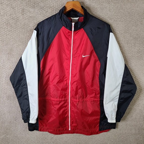 Vintage Nike Jacket Mens XL Red Black White‎ Track Athletic Full Zip Windbreaker - Picture 1 of 15
